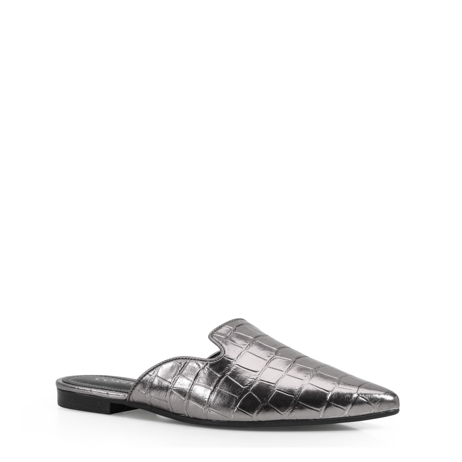 Mule Croco Metalizado Prata