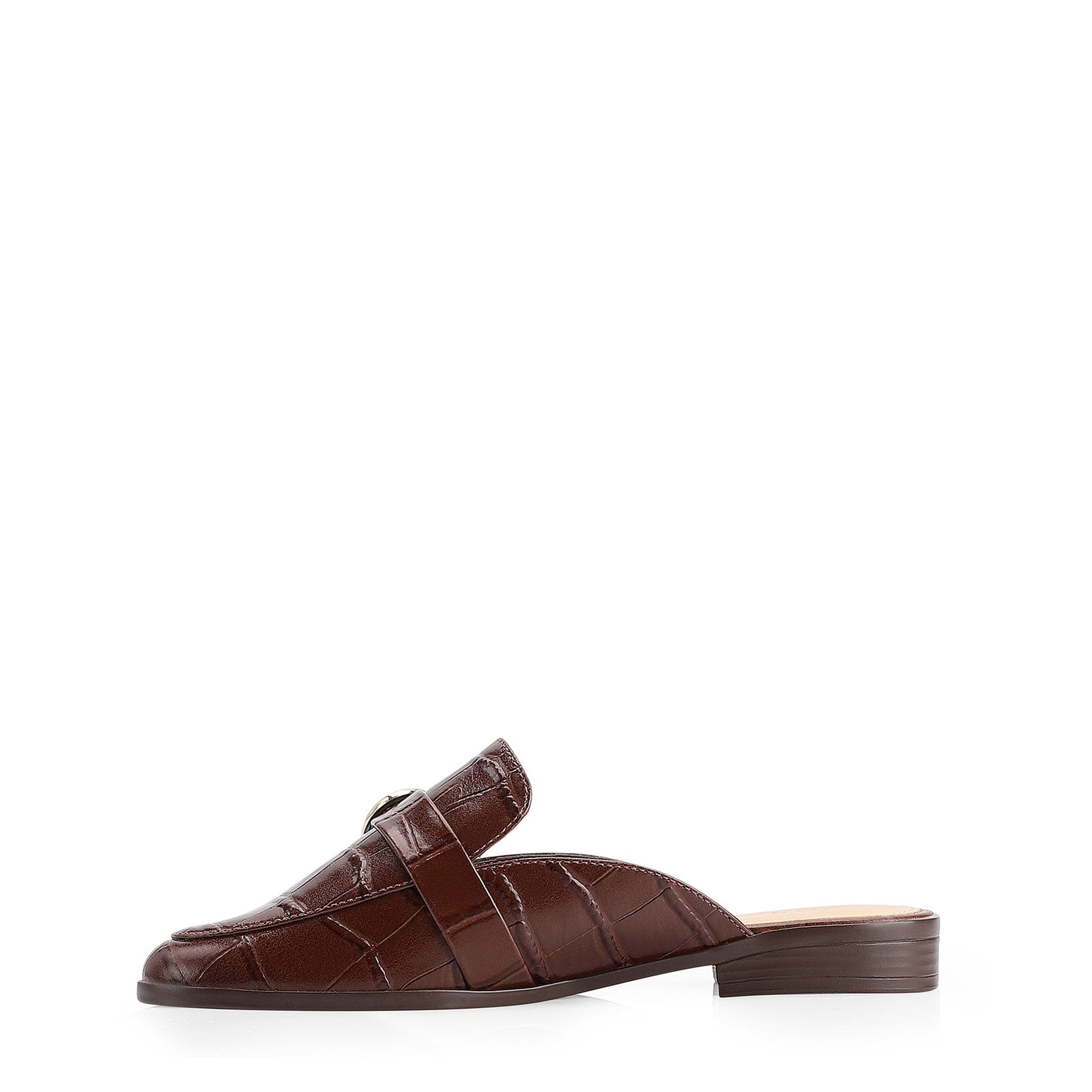 Mule Fivela Couro Croco Marrom