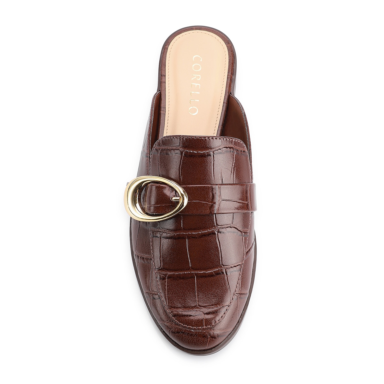 Mule Fivela Couro Croco Marrom