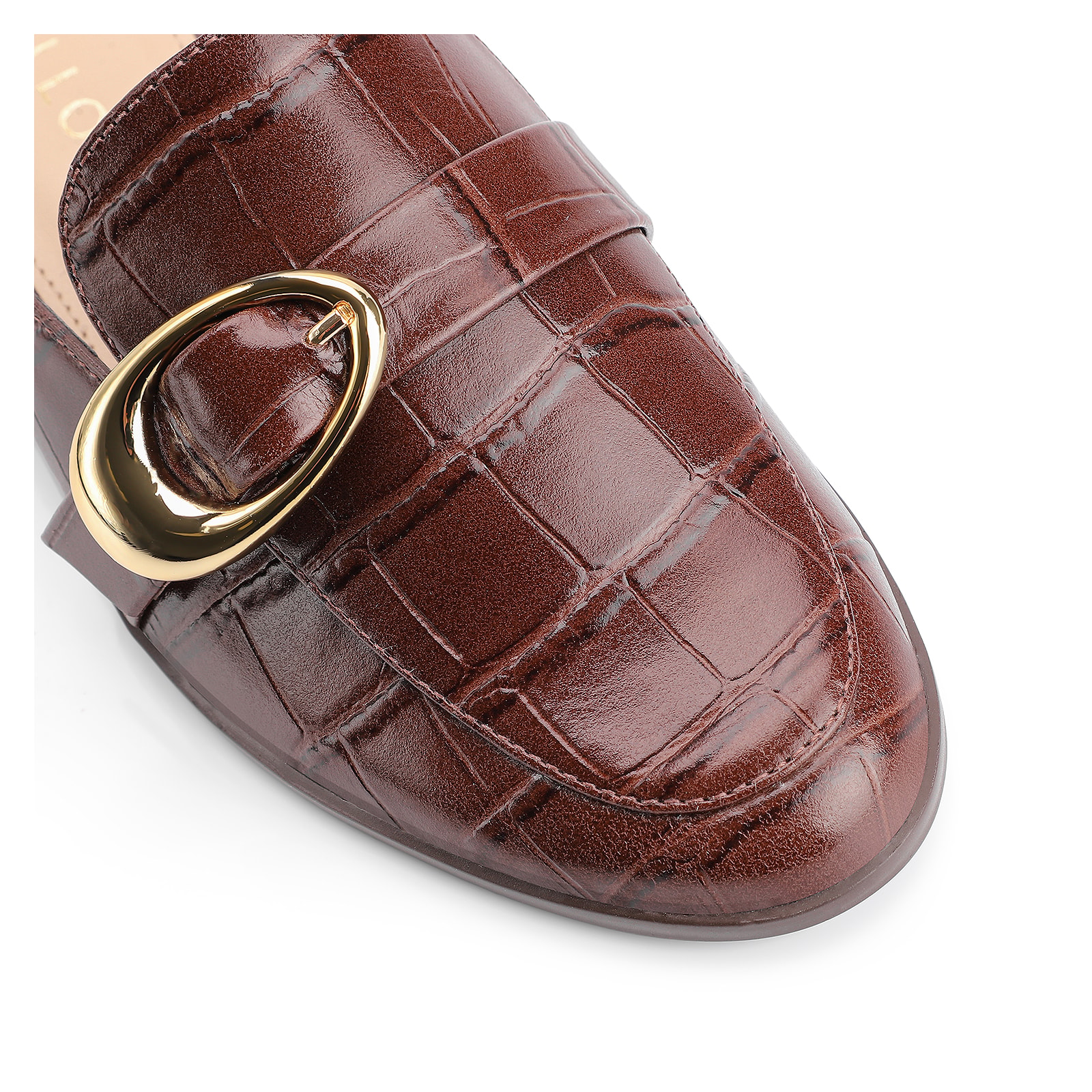 Mule Fivela Couro Croco Marrom