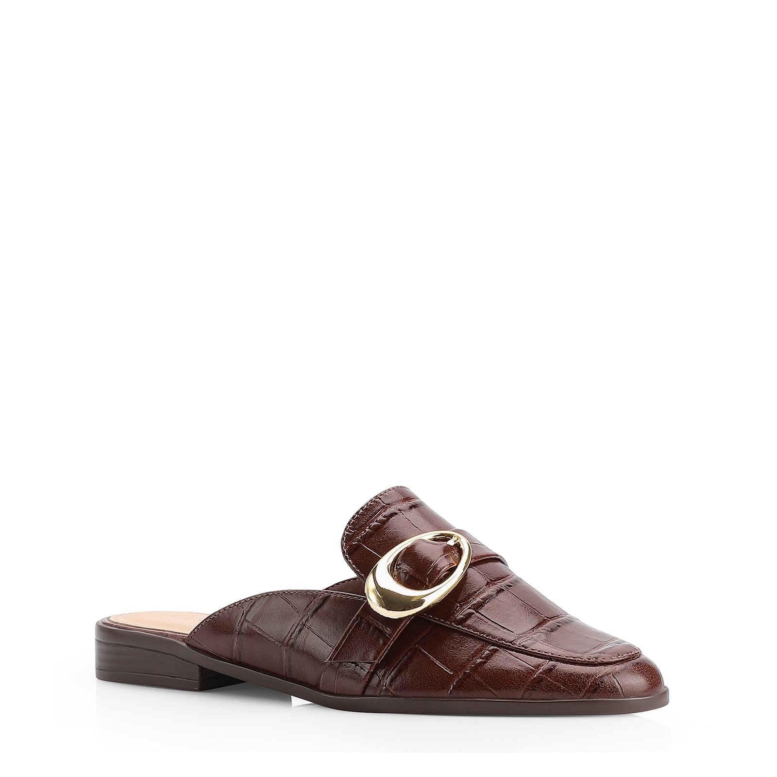 Mule Fivela Couro Croco Marrom