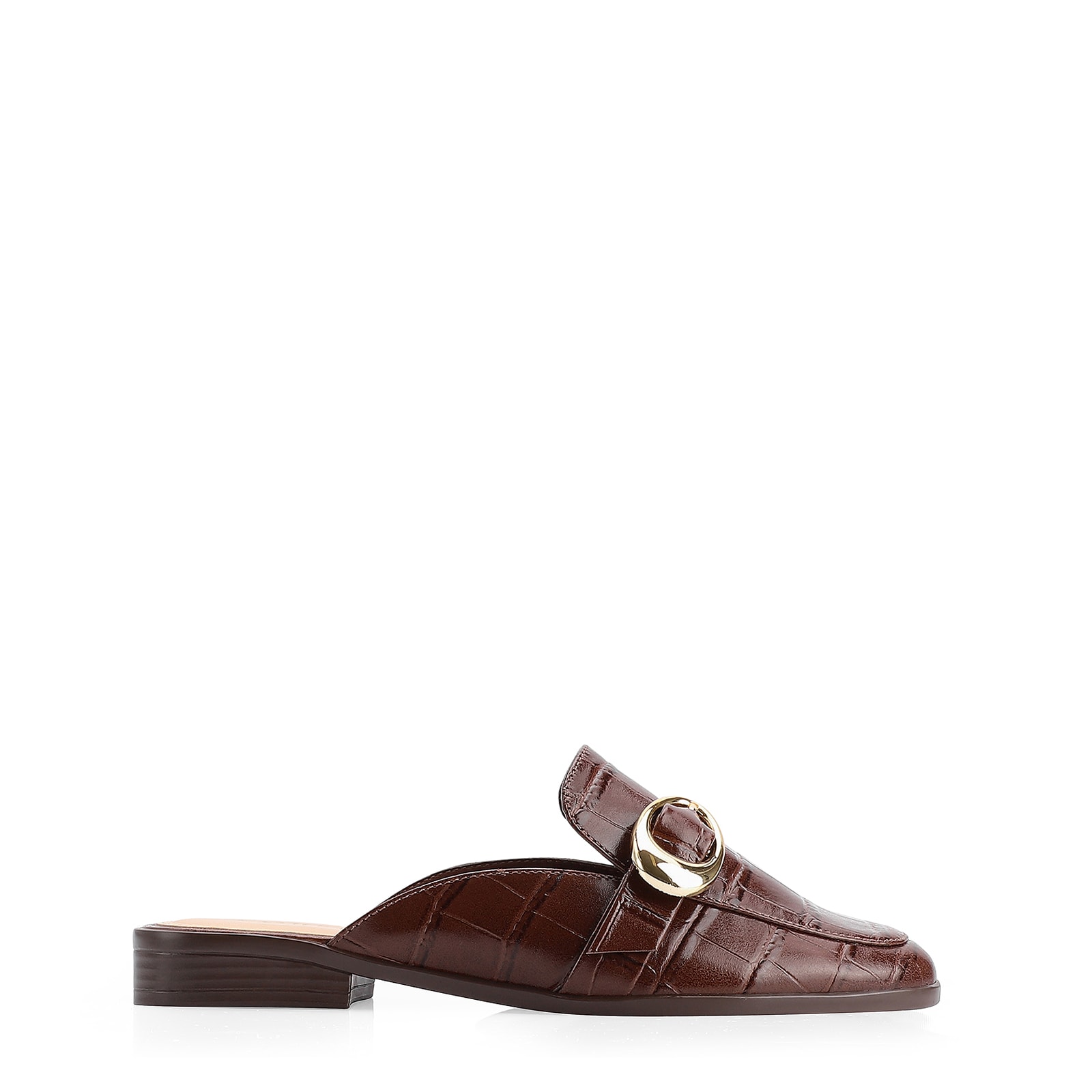 Mule Fivela Couro Croco Marrom