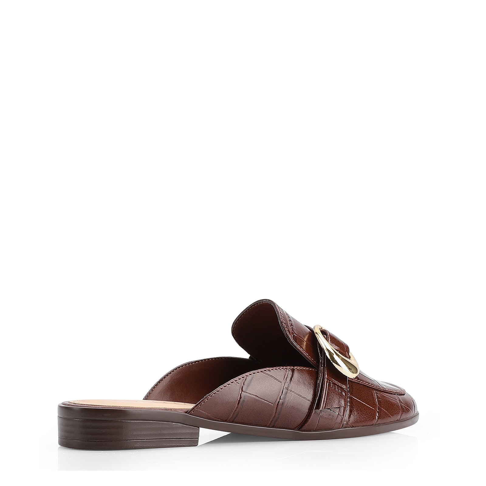 Mule Fivela Couro Croco Marrom
