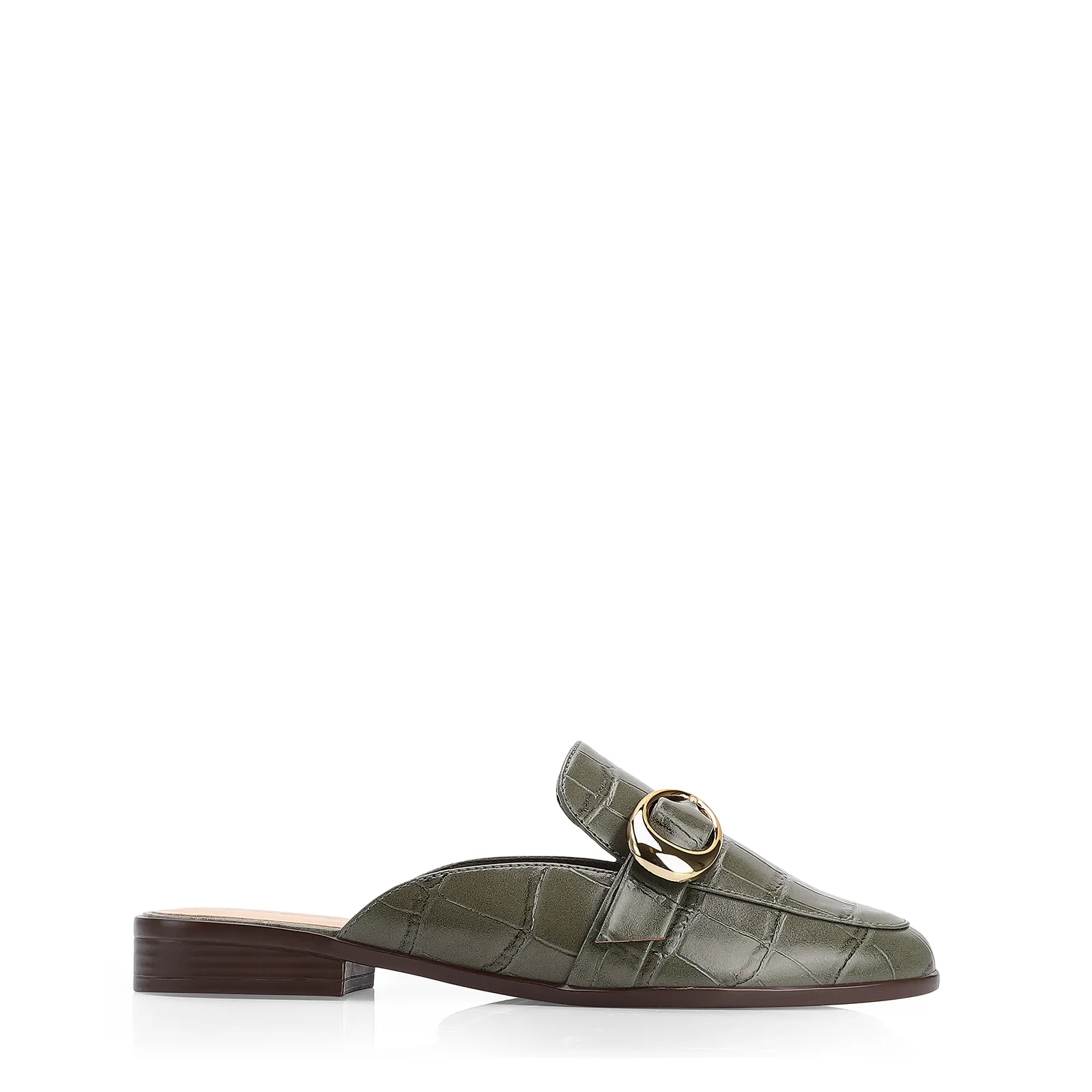 Mule Fivela Couro Croco Verde