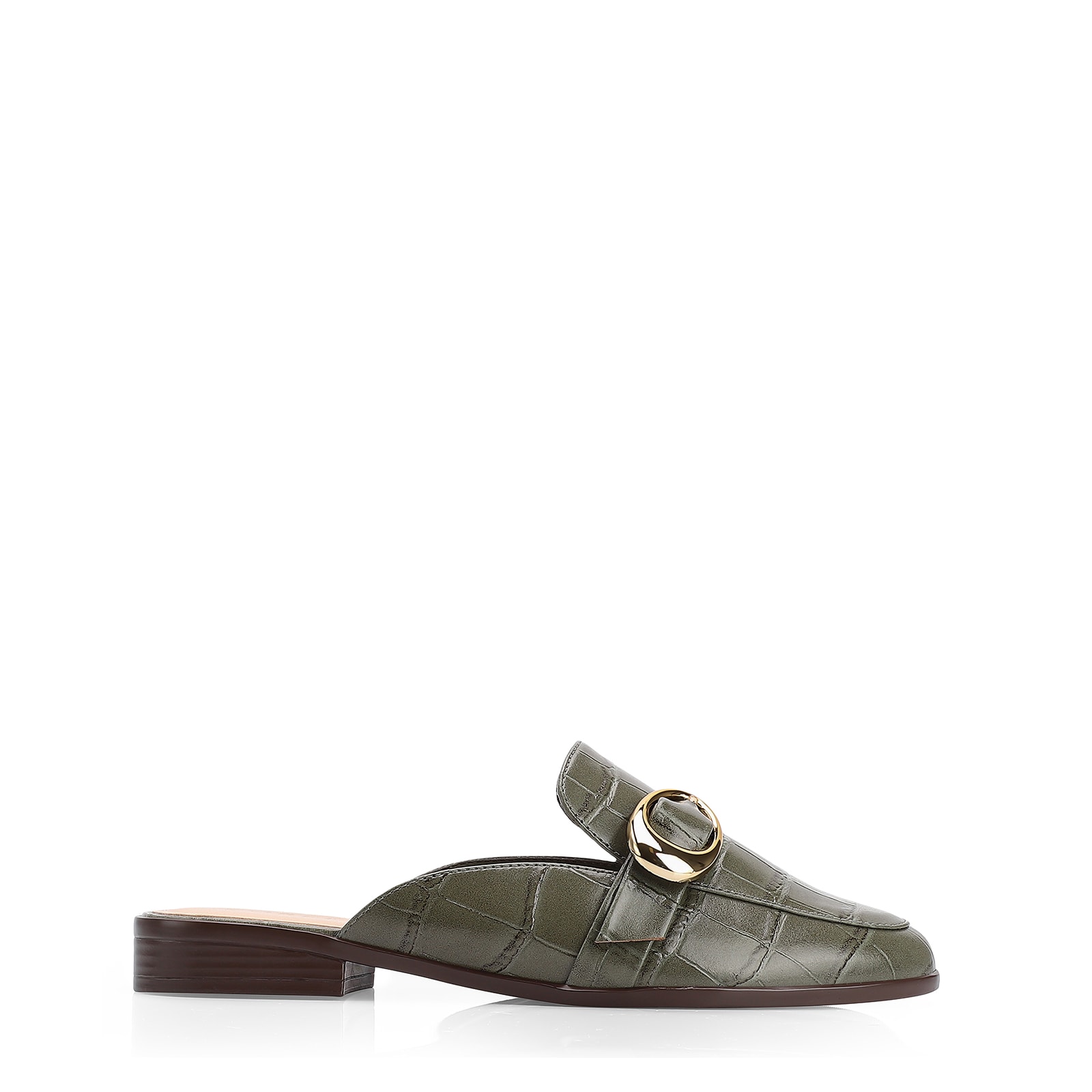 Mule Fivela Couro Croco Verde