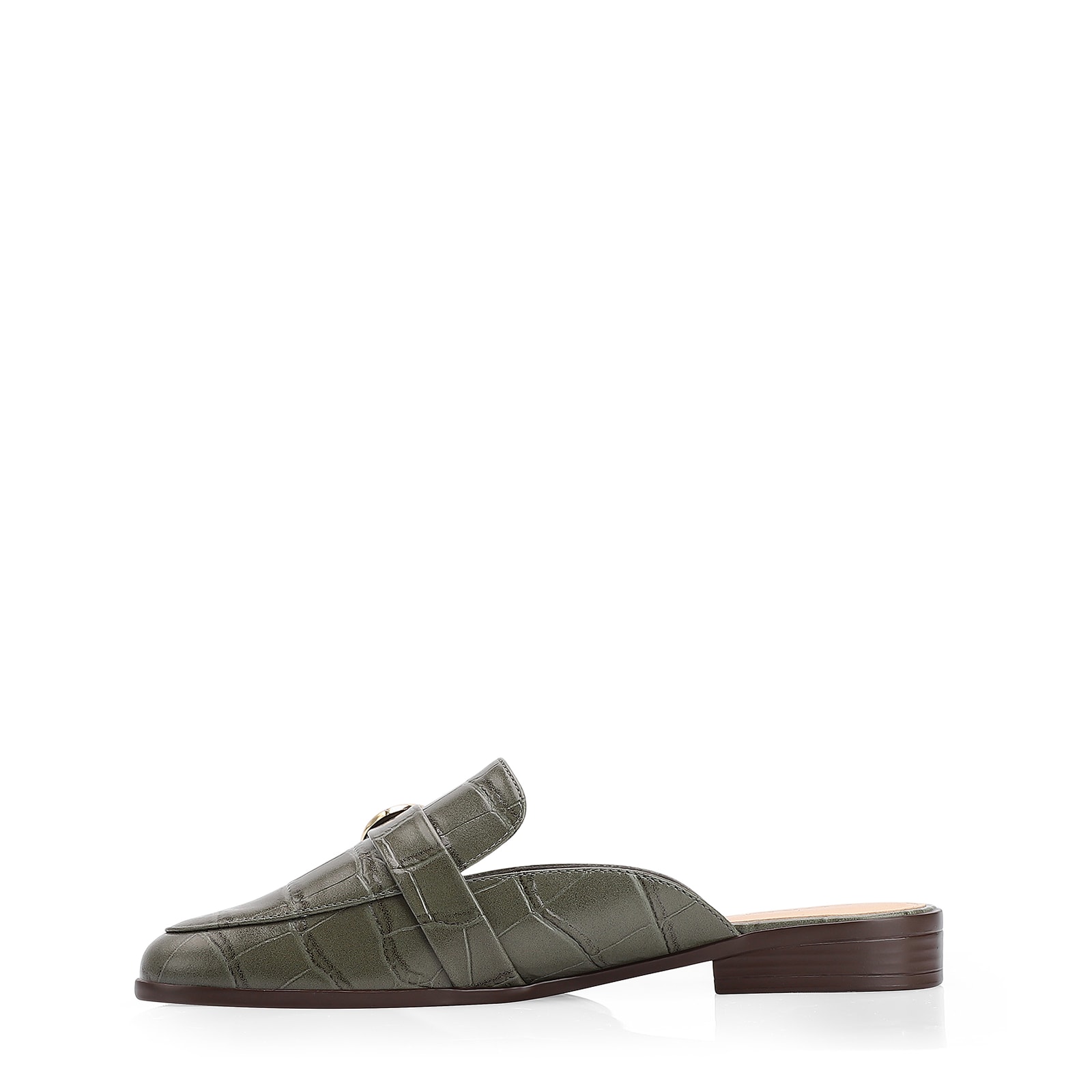 Mule Fivela Couro Croco Verde