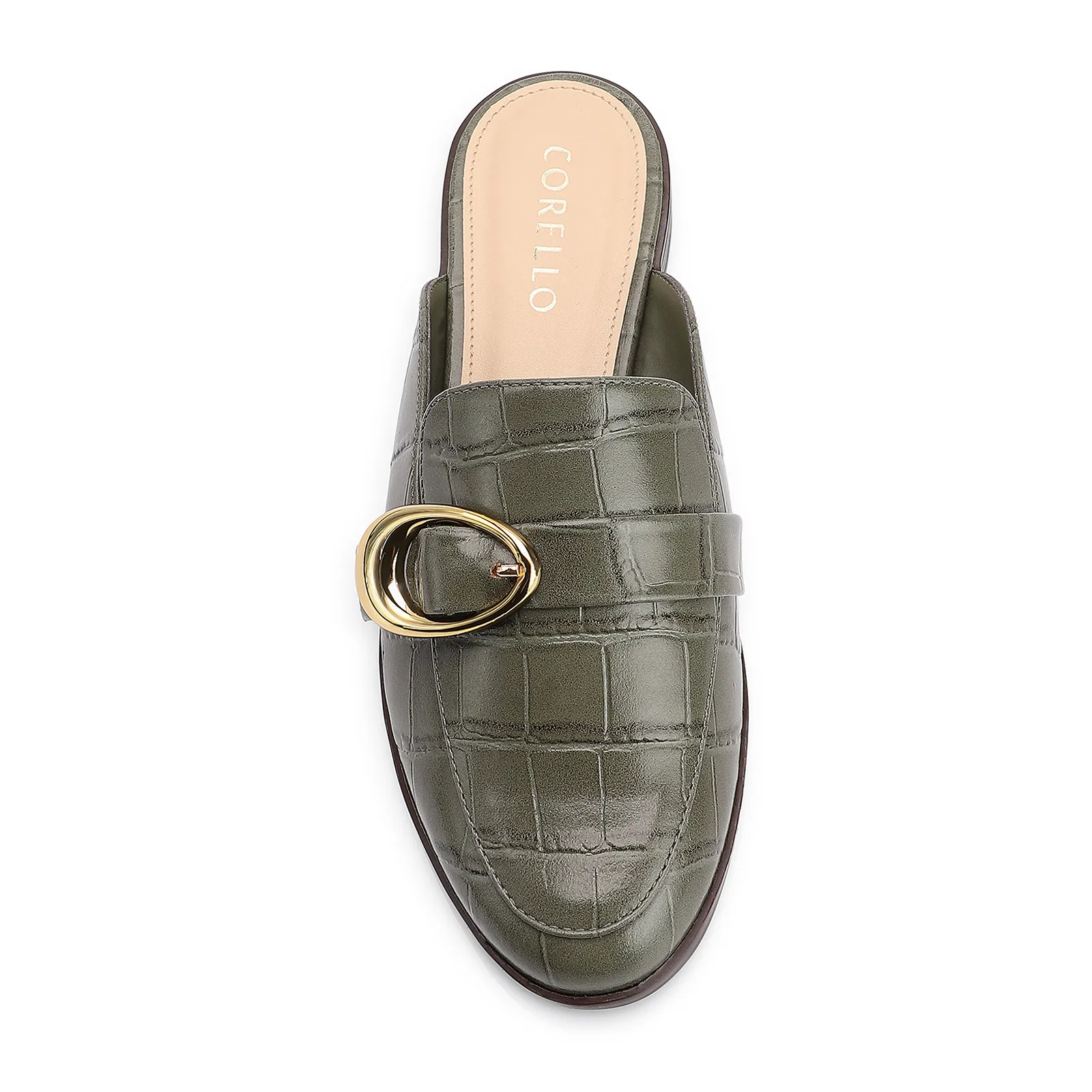 Mule Fivela Couro Croco Verde