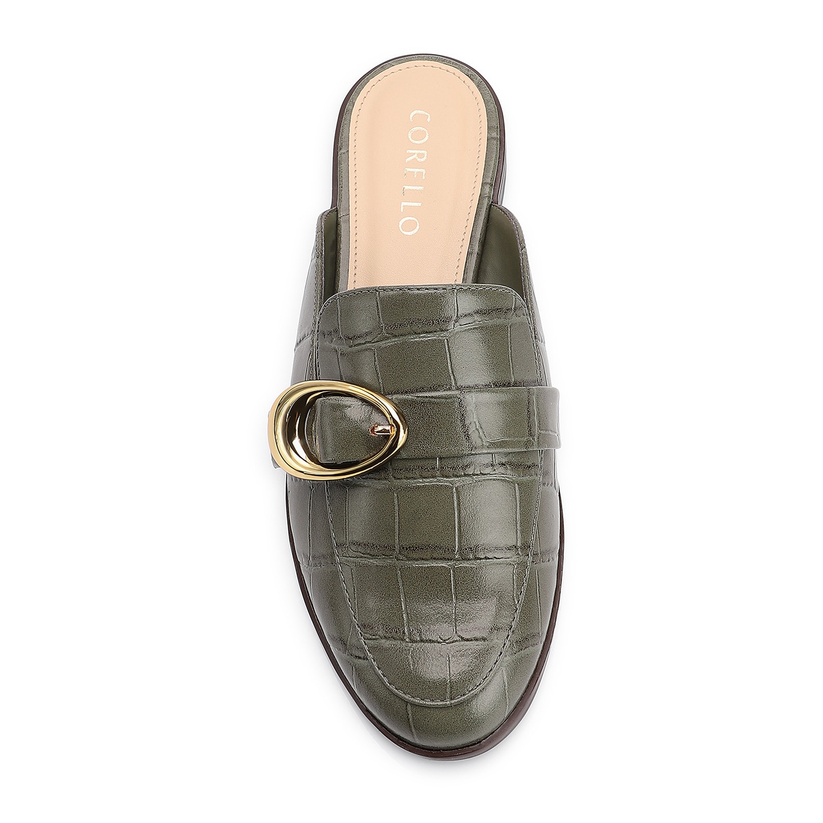 Mule Fivela Couro Croco Verde