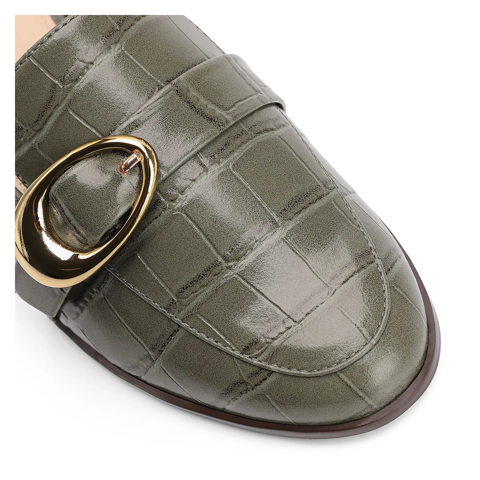 Mule Fivela Couro Croco Verde