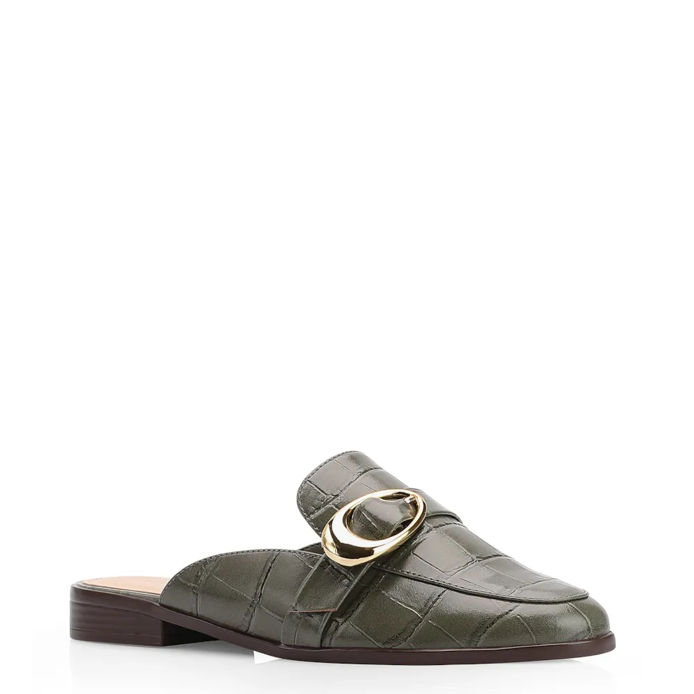 Mule Fivela Couro Croco Verde