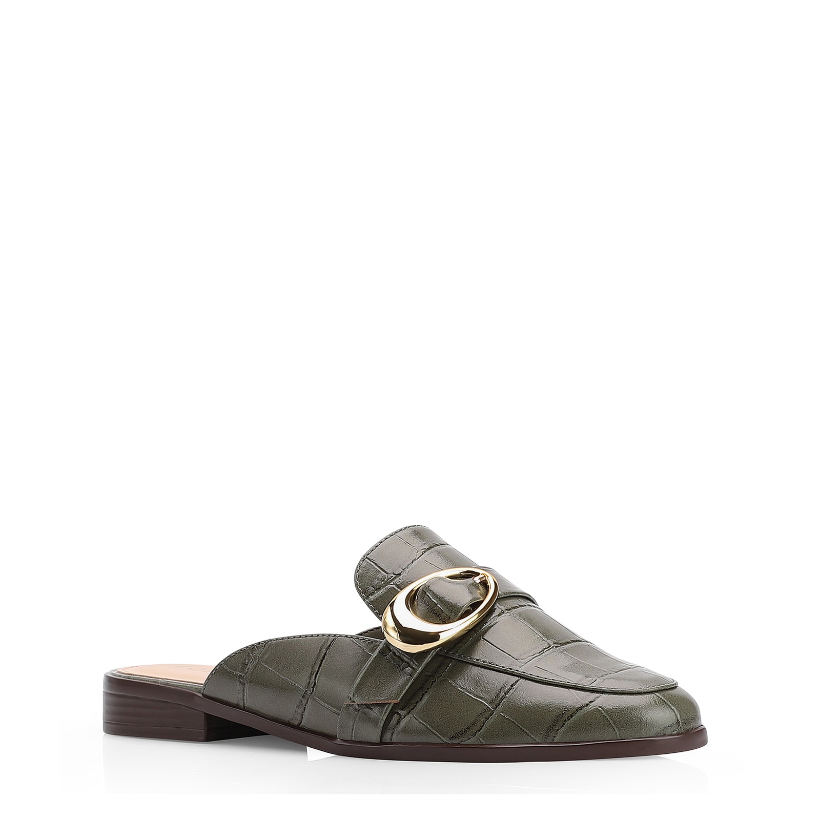 Mule Fivela Couro Croco Verde