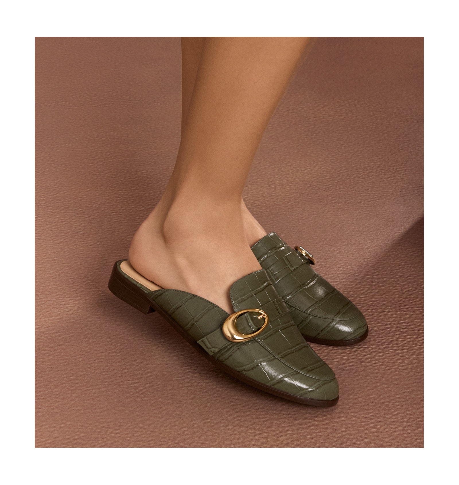 Mule Fivela Couro Croco Verde