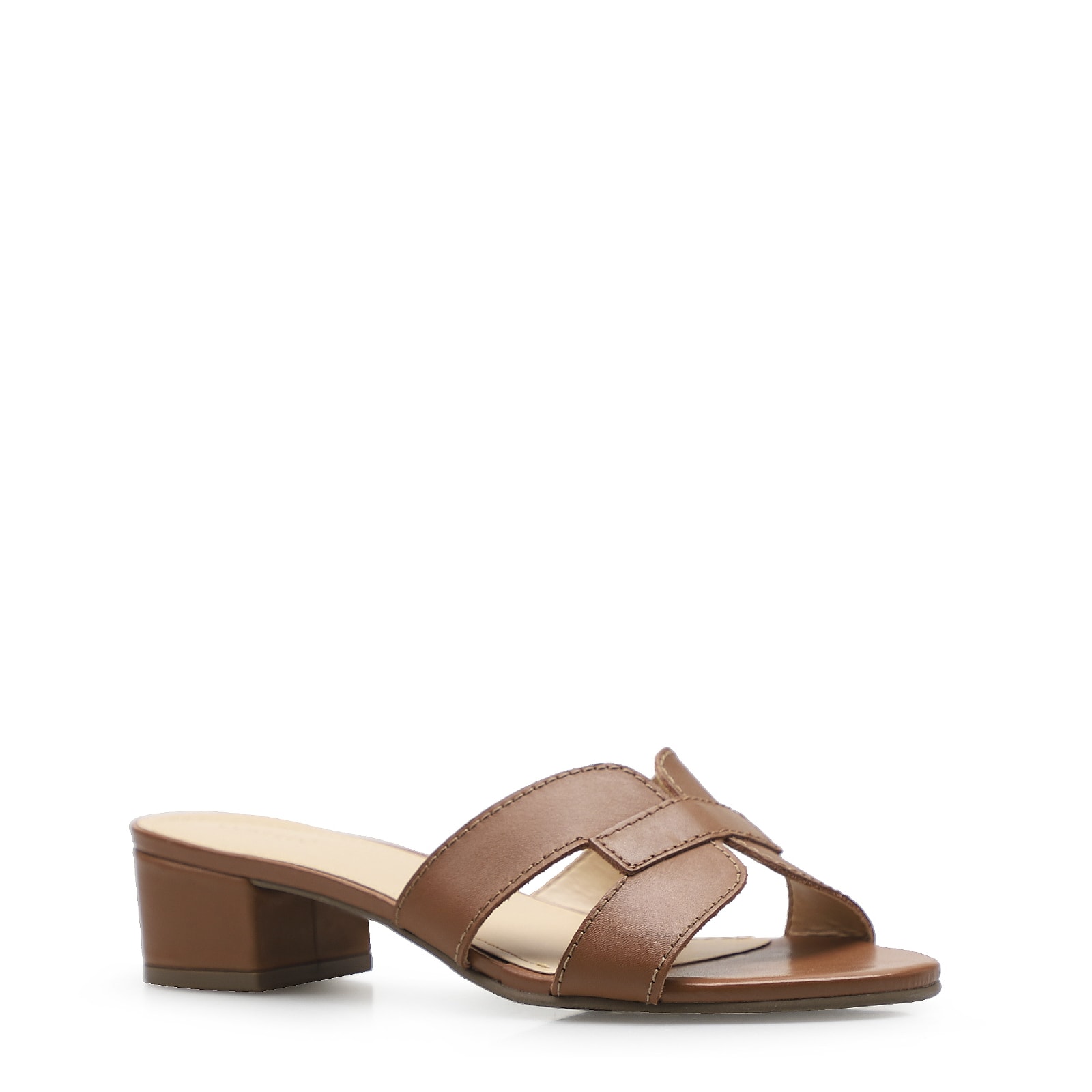 Mule Geometric Couro Caramelo