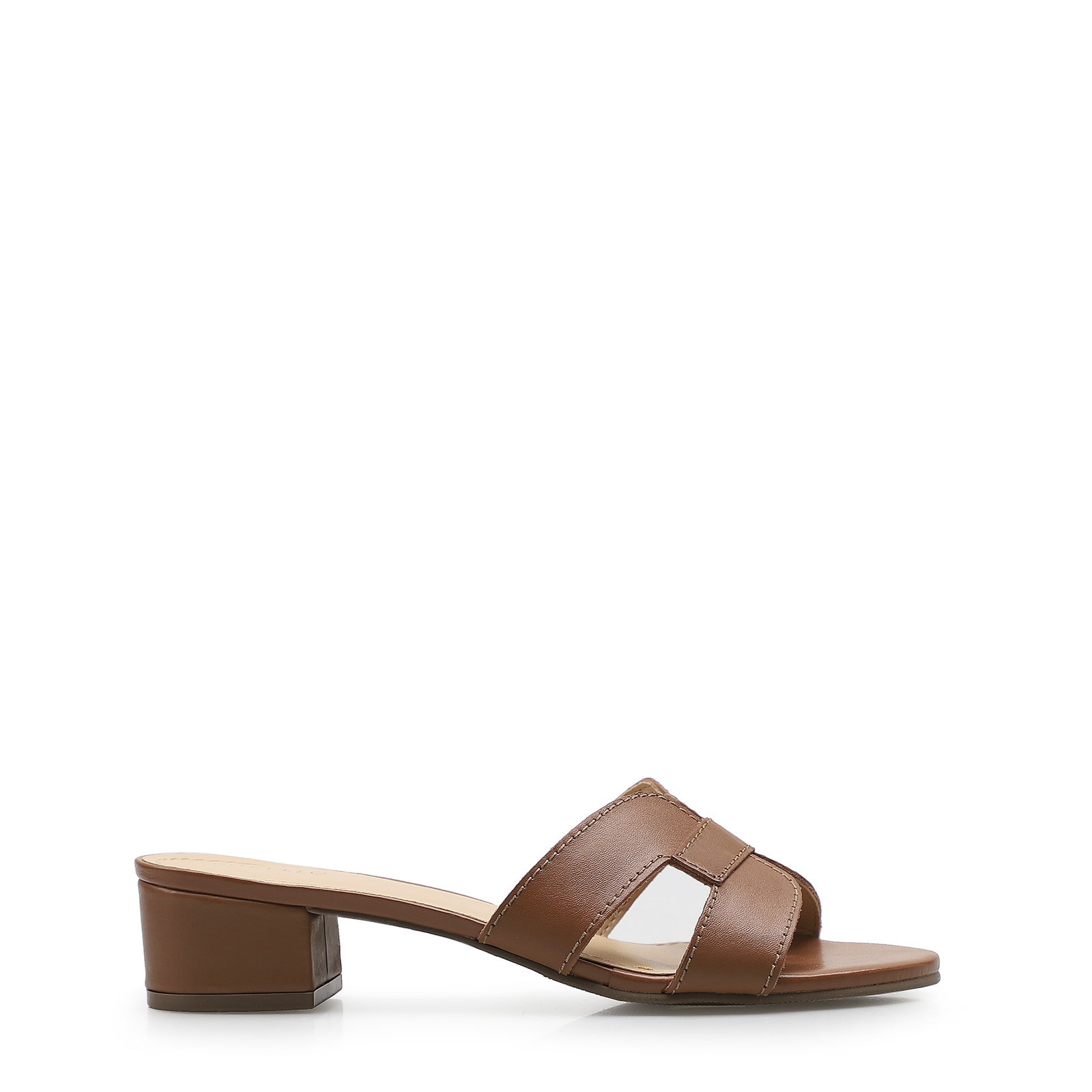Mule Geometric Couro Caramelo
