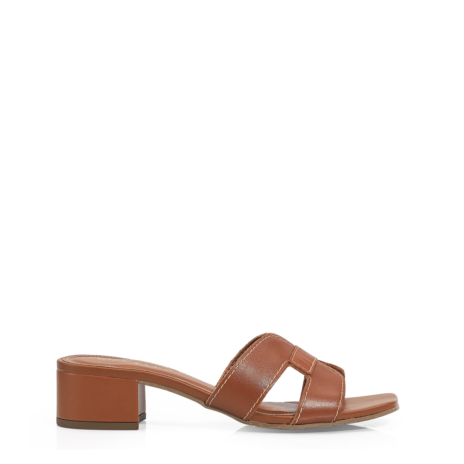 Mule Geometric Couro Caramelo