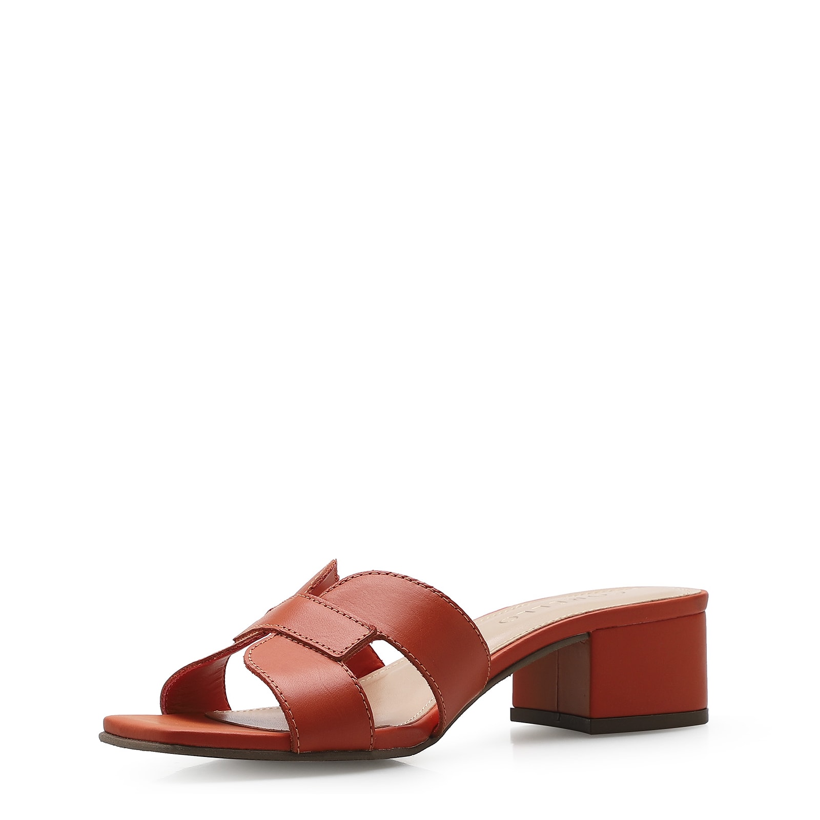 Mule Geometric Couro Laranja