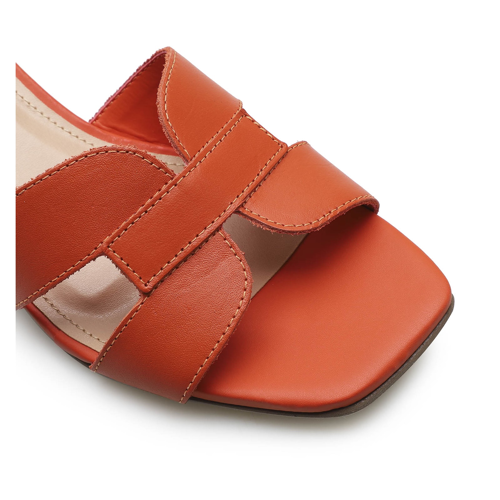 Mule Geometric Couro Laranja