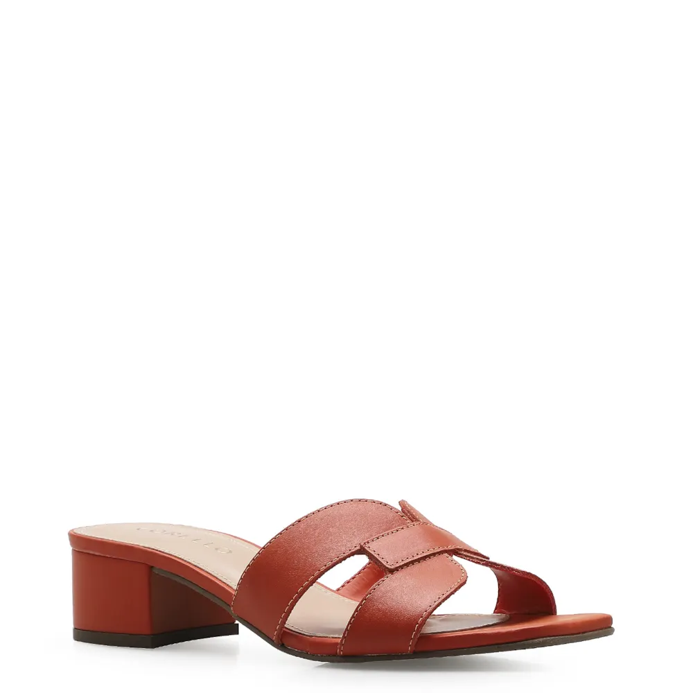Mule Geometric Couro Laranja