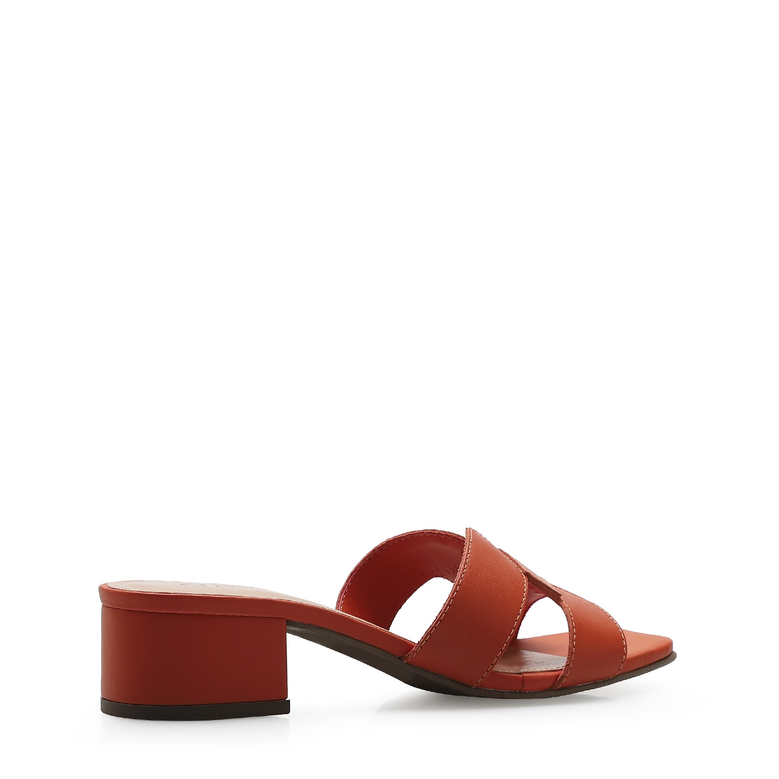 Mule Geometric Couro Laranja