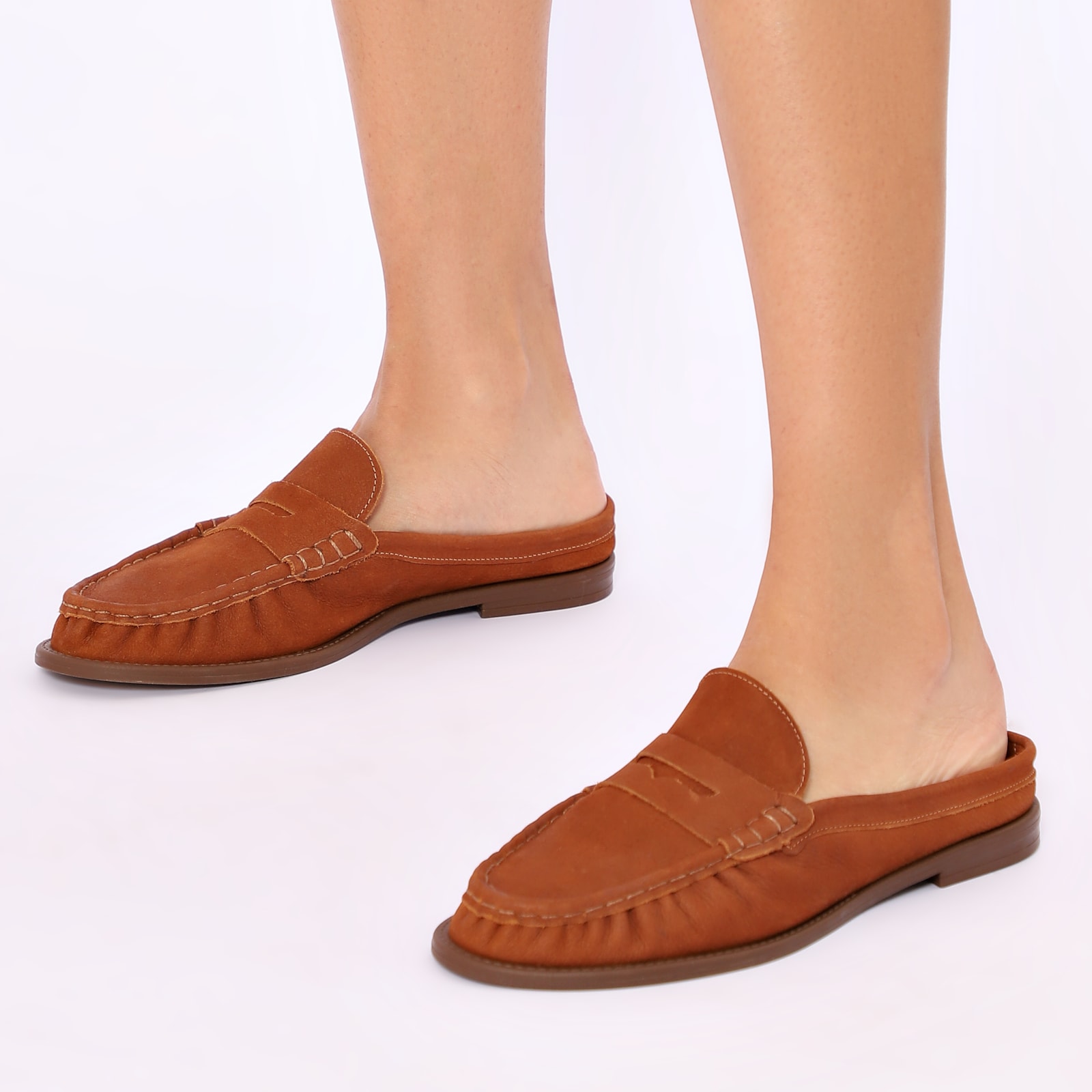 Mule Marrom Claro Couro Nobuck Floater Franzido