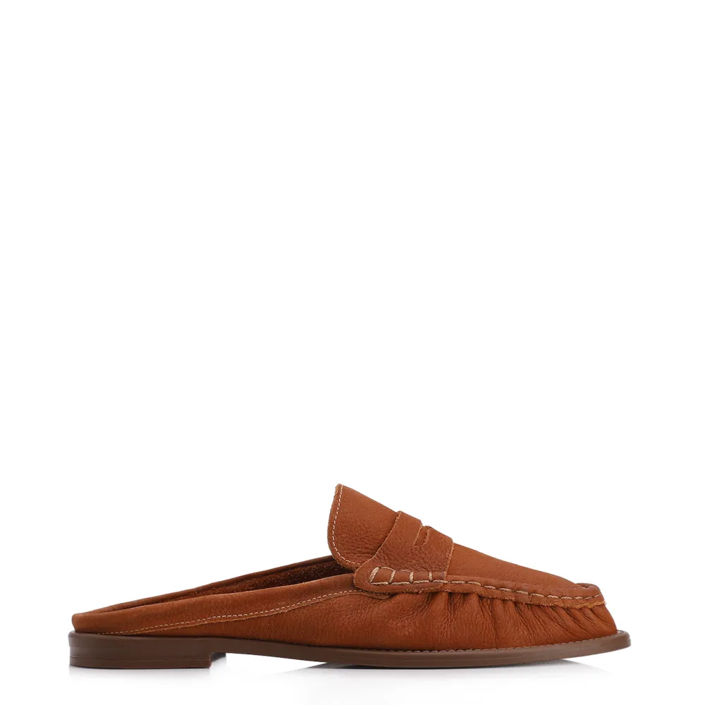 Mule Marrom Claro Couro Nobuck Floater Franzido - imagem 3