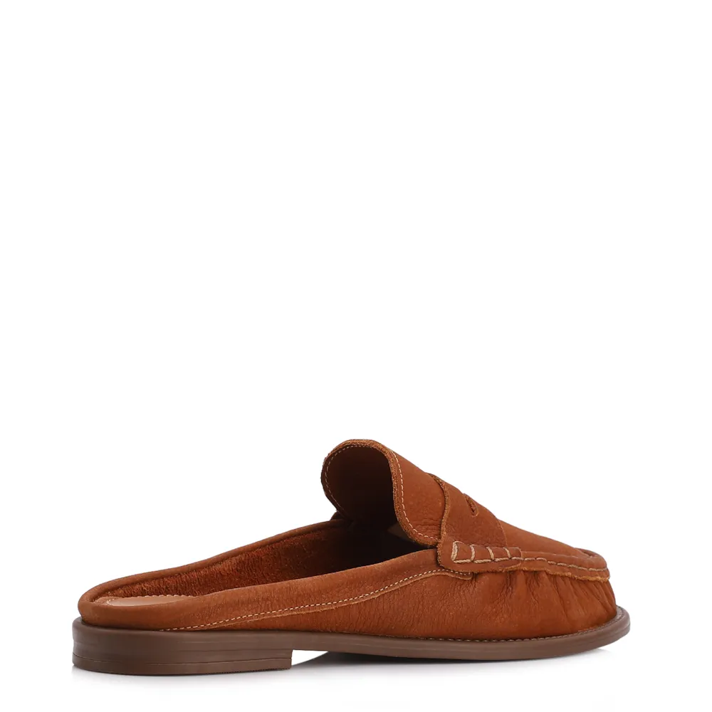 Mule Marrom Claro Couro Nobuck Floater Franzido - imagem 4