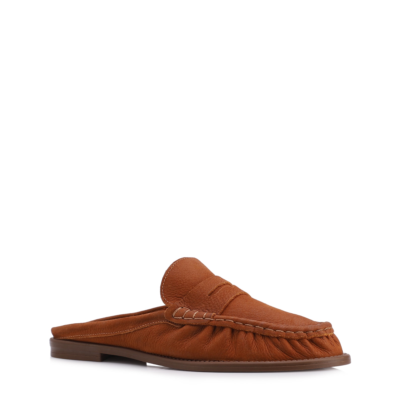 Mule Marrom Claro Couro Nobuck Floater Franzido