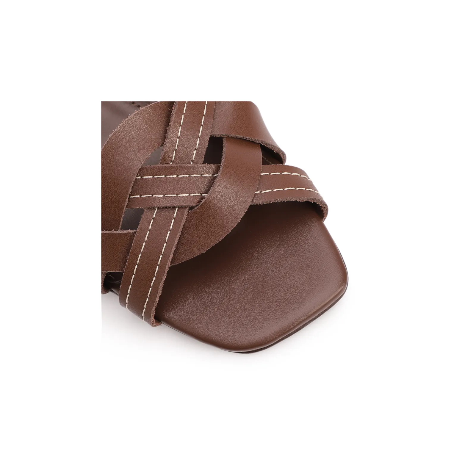 Mule Marrom Escuro Salto Bloco Baixo Tiras Cruzadas