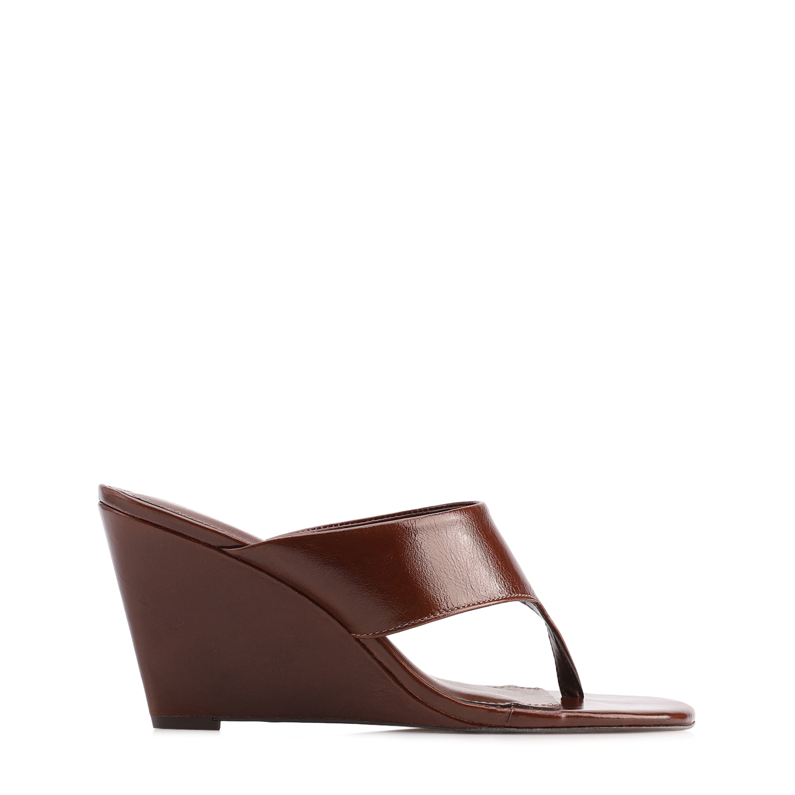 Mule Marrom Salto Anabela Alto Couro