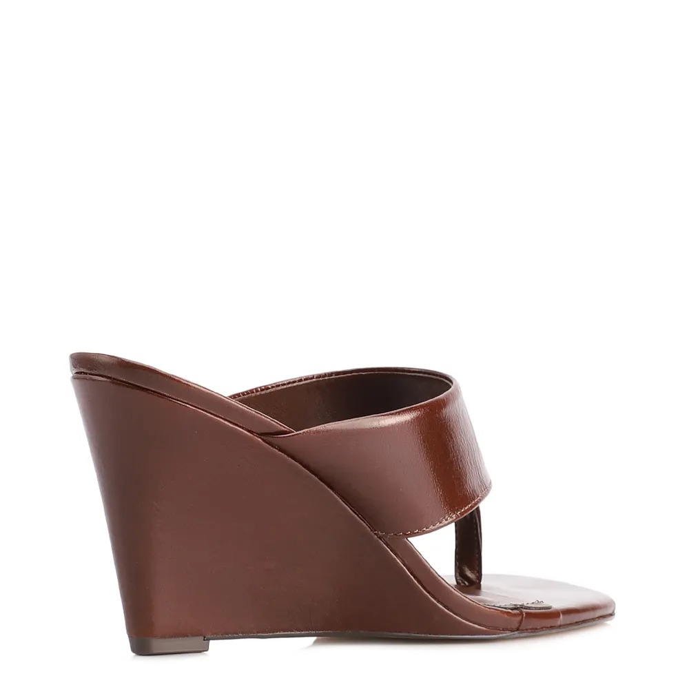 Mule Marrom Salto Anabela Alto Couro - imagem 4