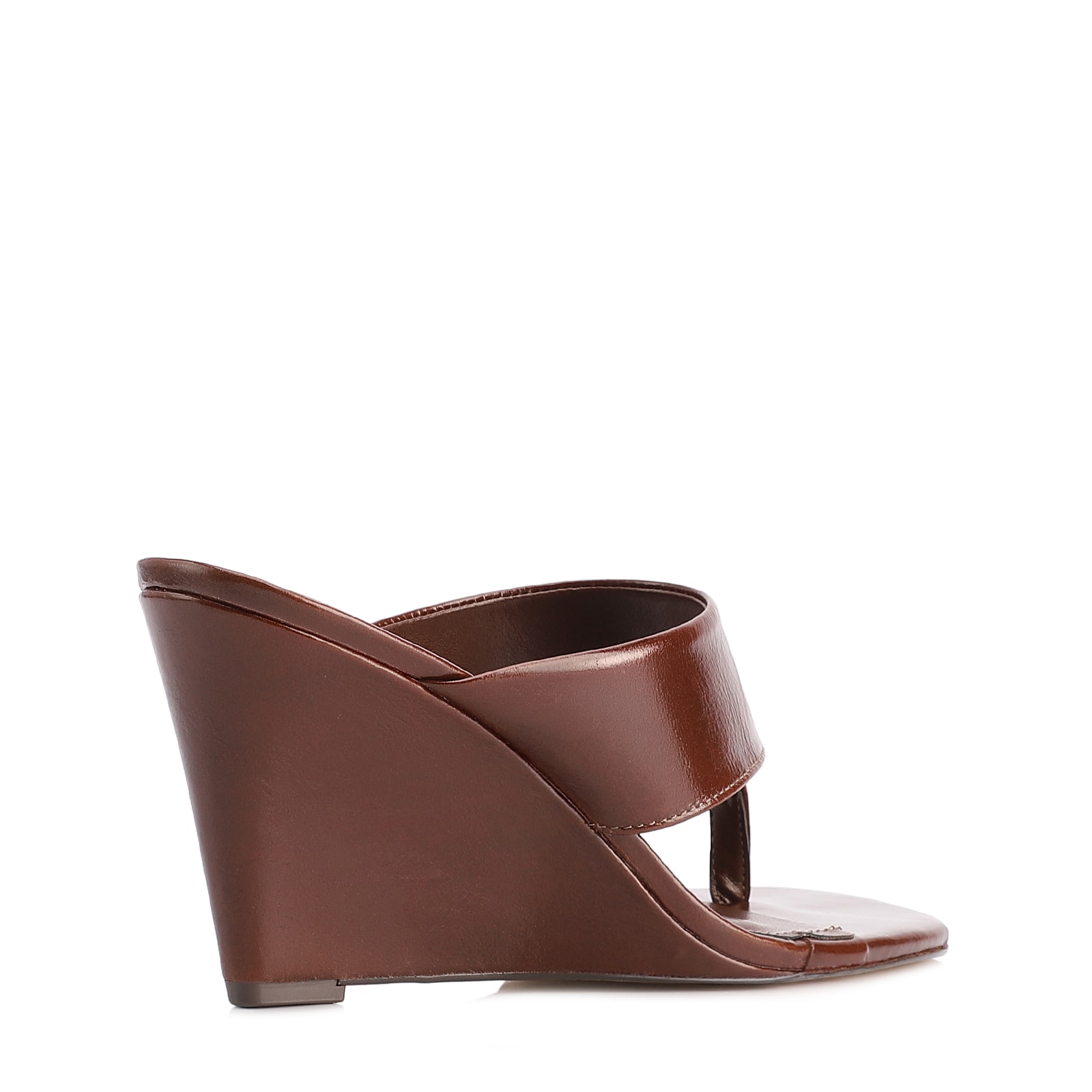 Mule Marrom Salto Anabela Alto Couro
