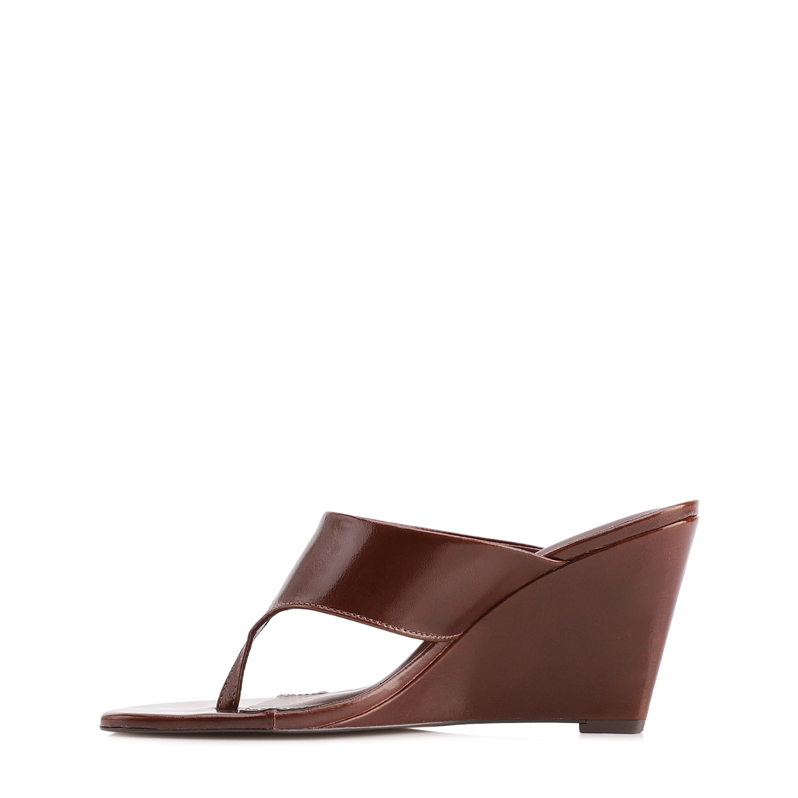 Mule Marrom Salto Anabela Alto Couro