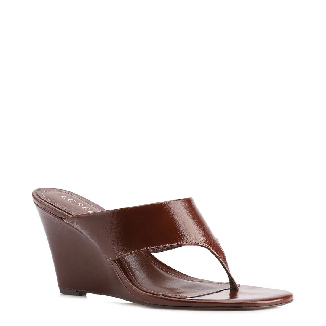 Mule Marrom Salto Anabela Alto Couro