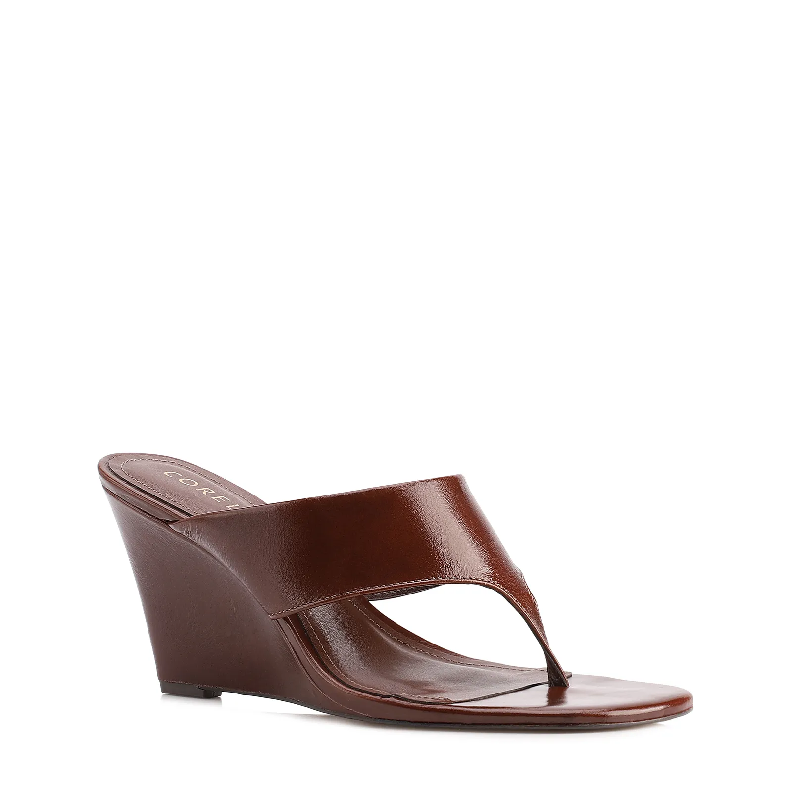Mule Marrom Salto Anabela Alto Couro