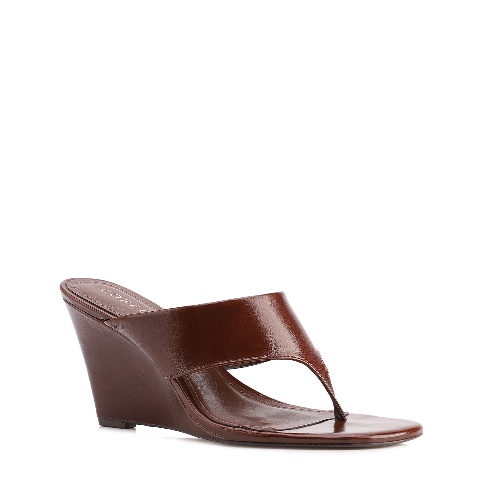 Mule Marrom Salto Anabela Alto Couro