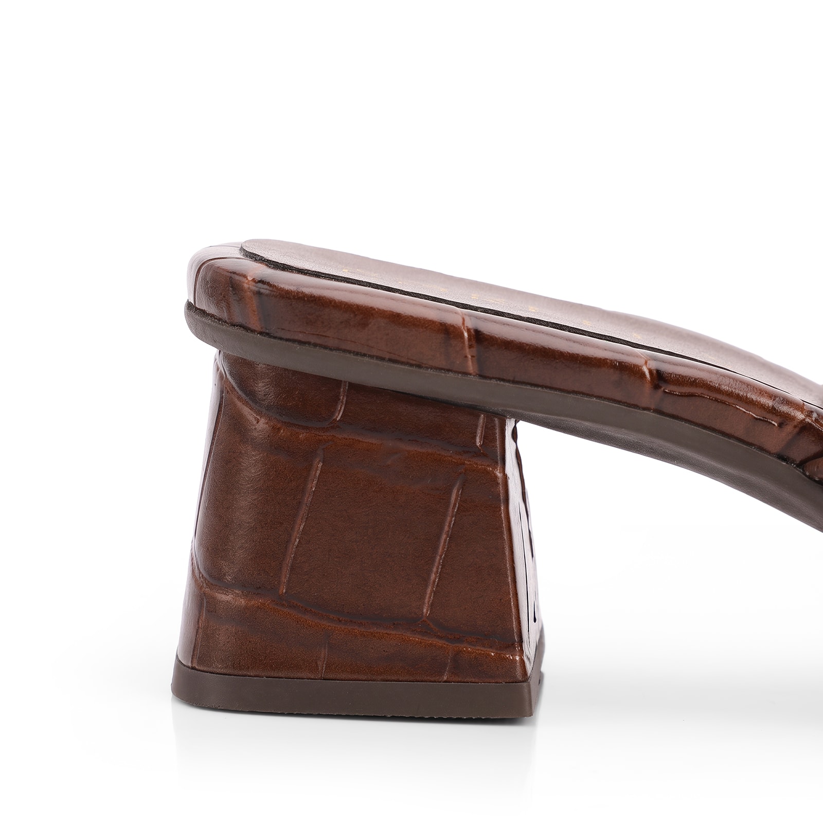 Mule Marrom Salto Bloco Baixo Alt Croco Pedras