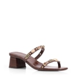 Mule Marrom Salto Bloco Baixo Alt Croco Pedras
