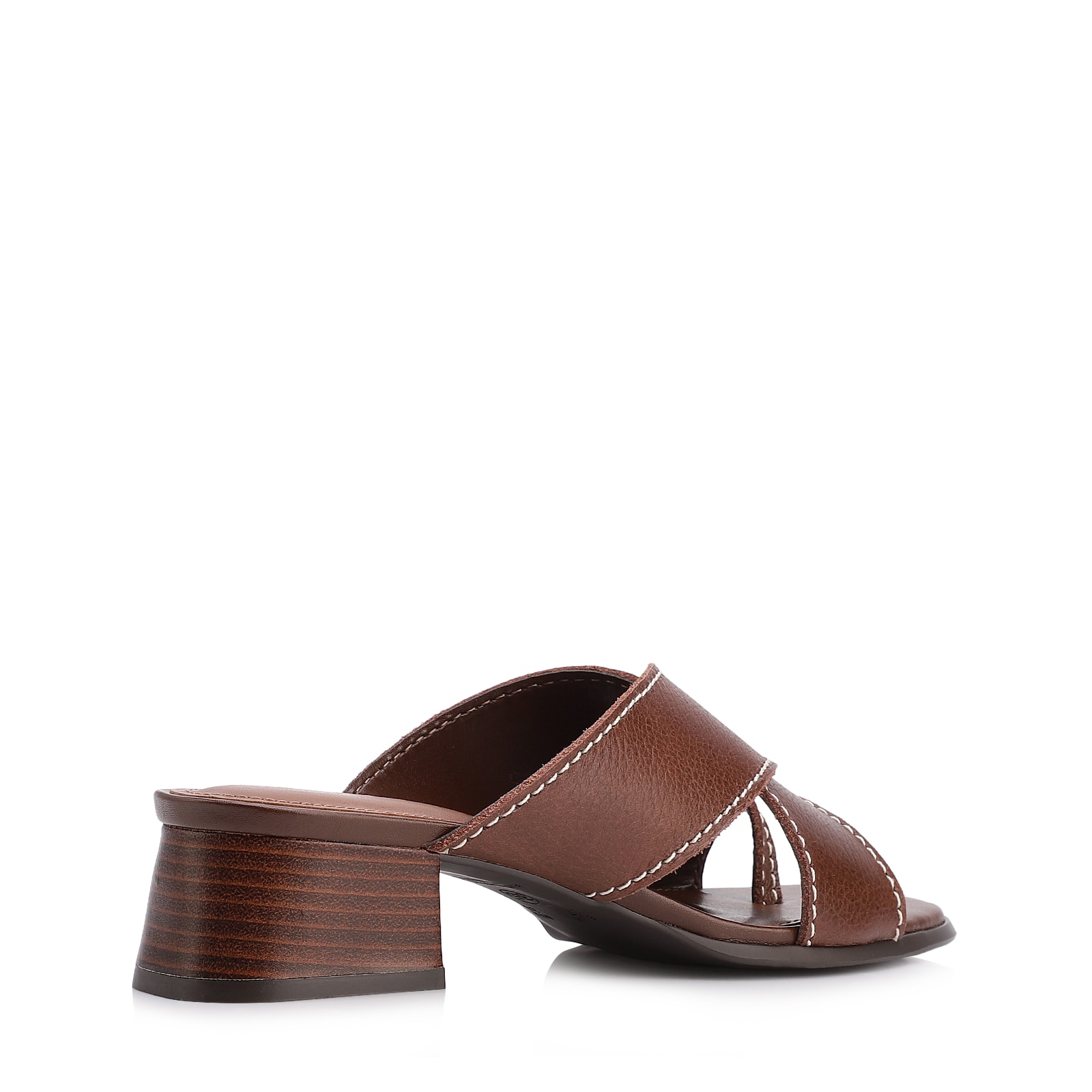 Mule Marrom Salto Bloco Baixo Couro Antique Tiras Cruzadas