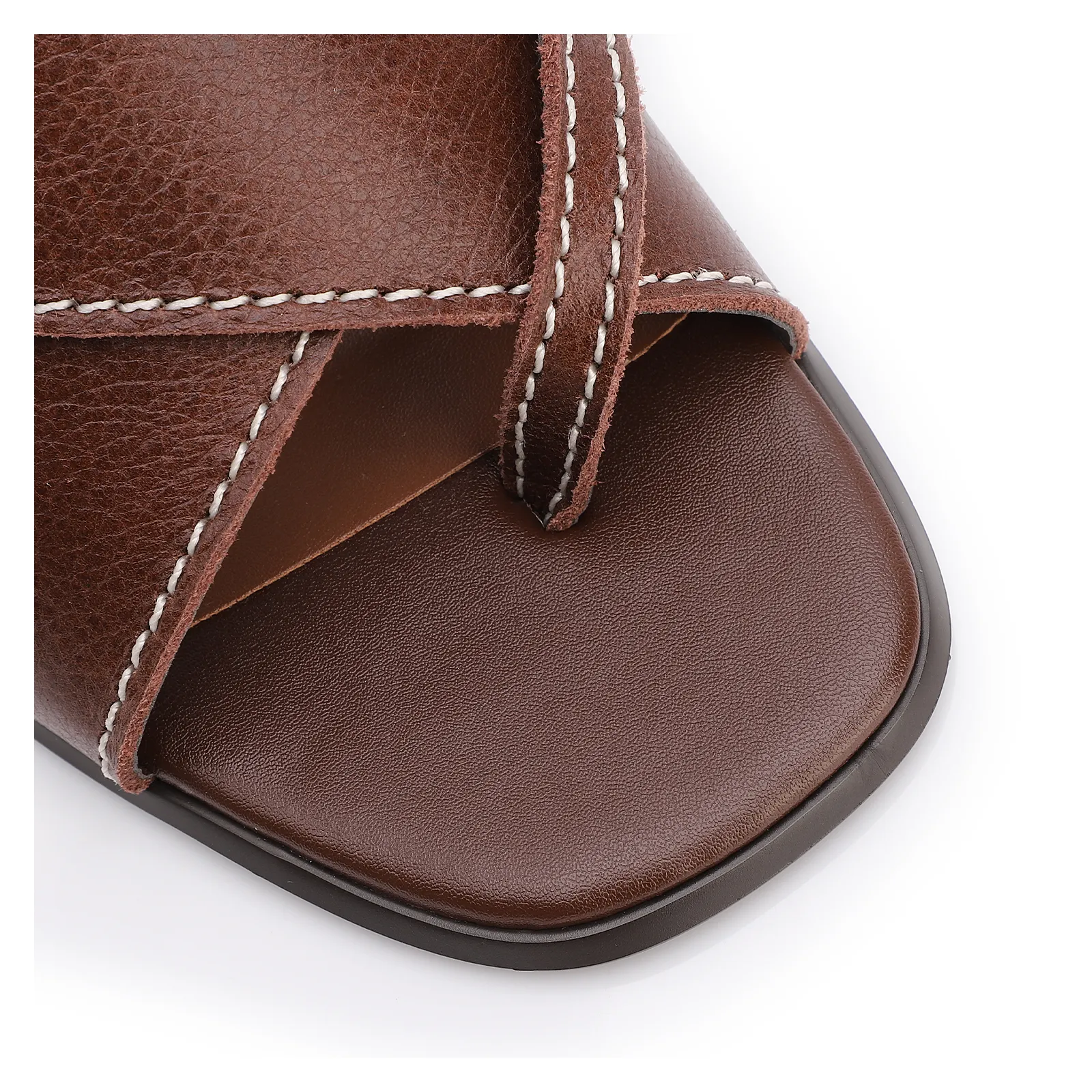 Mule Marrom Salto Bloco Baixo Couro Antique Tiras Cruzadas