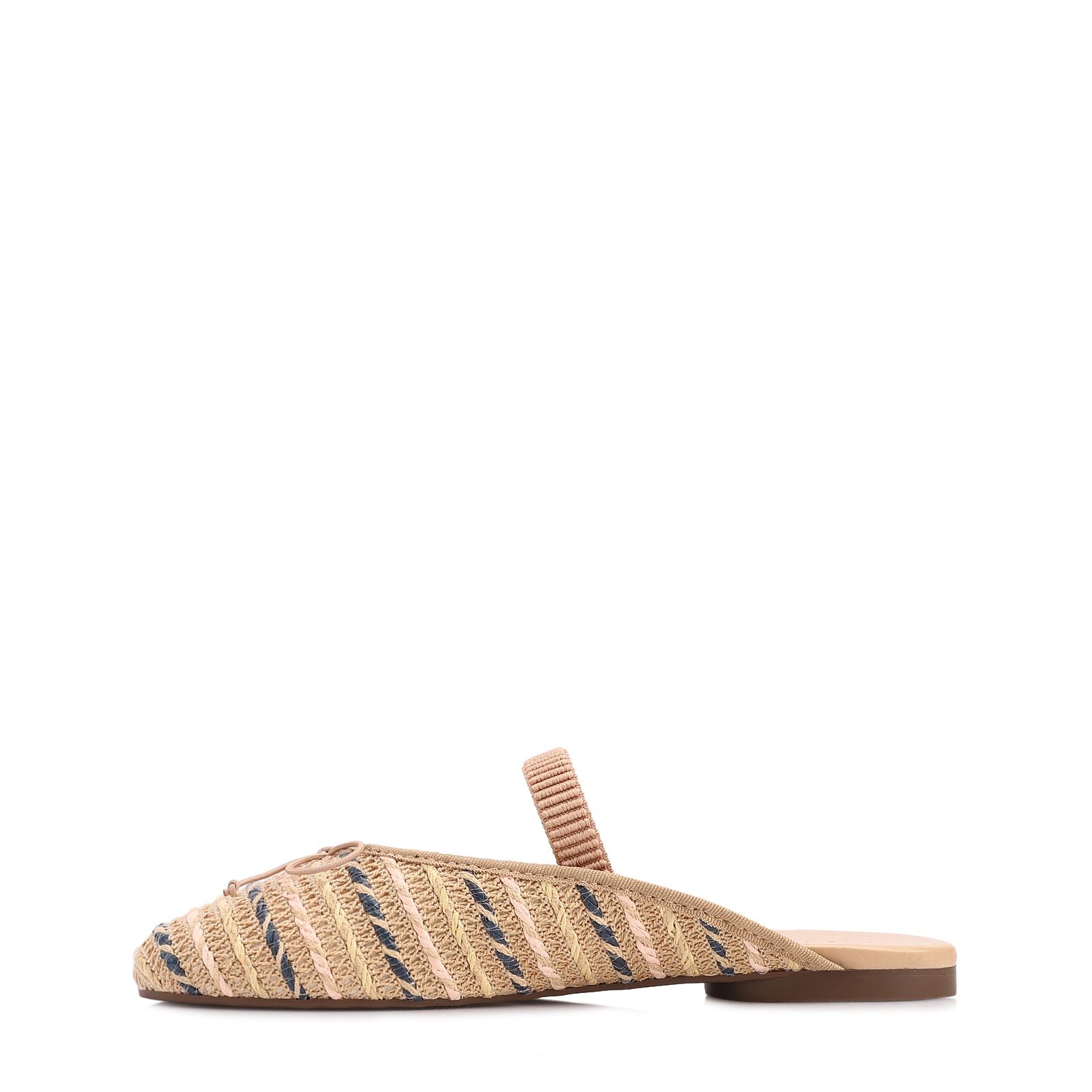 Mule Multicolor Salto Baixo Alt Ráfia Laço