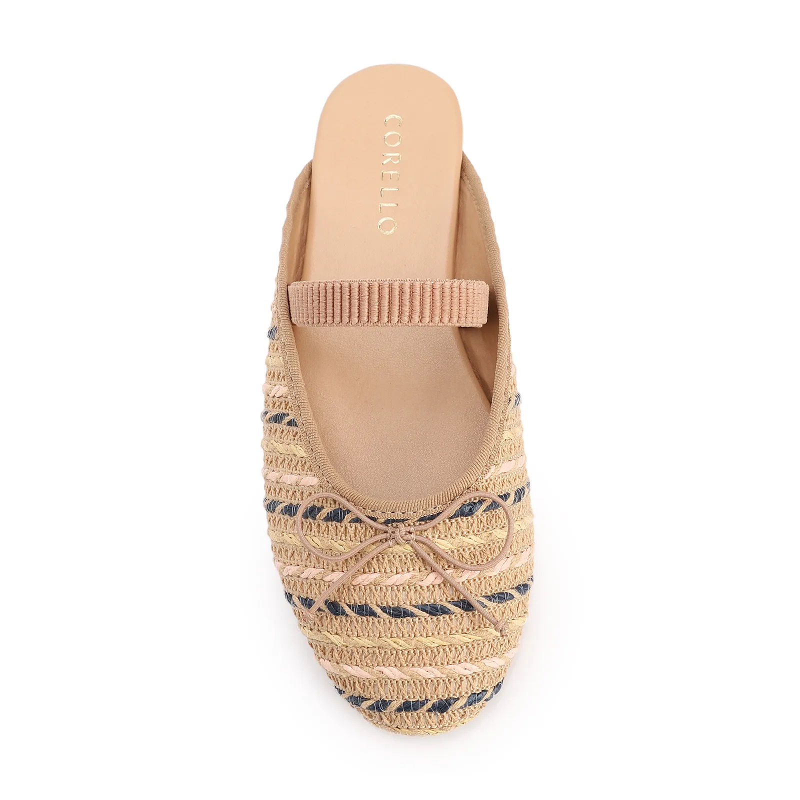 Mule Multicolor Salto Baixo Alt Ráfia Laço