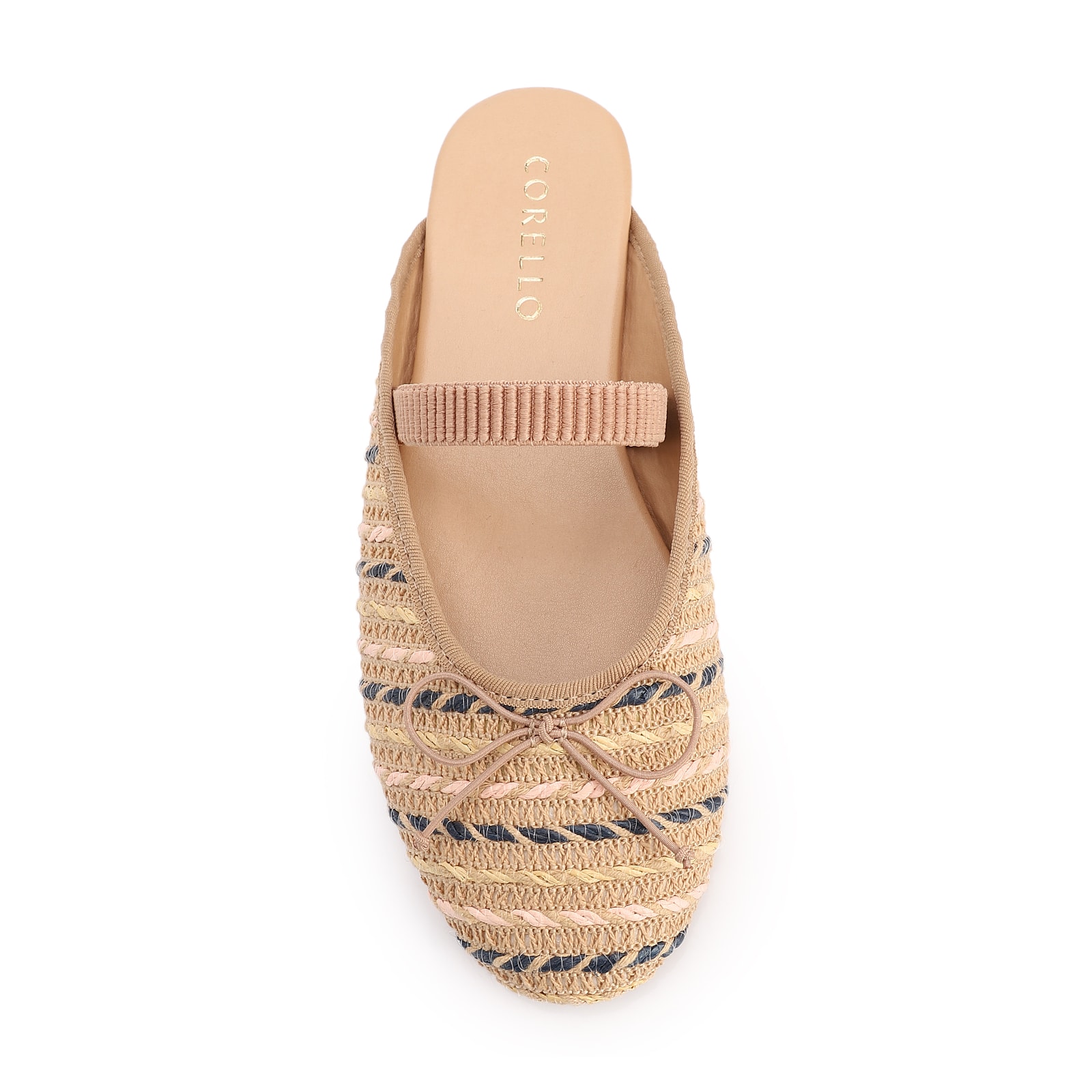 Mule Multicolor Salto Baixo Alt Ráfia Laço