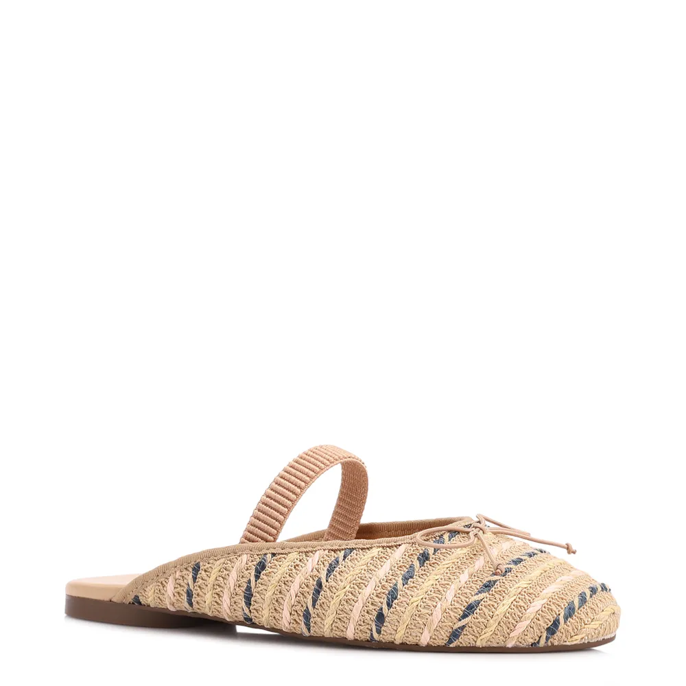 Mule Multicolor Salto Baixo Alt Ráfia Laço