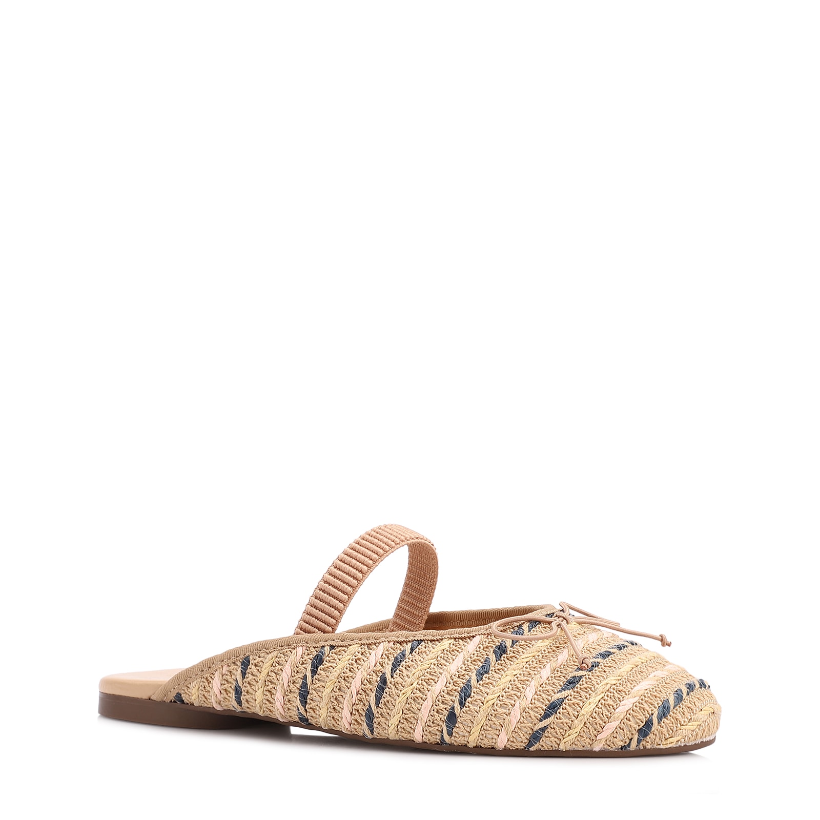Mule Multicolor Salto Baixo Alt Ráfia Laço