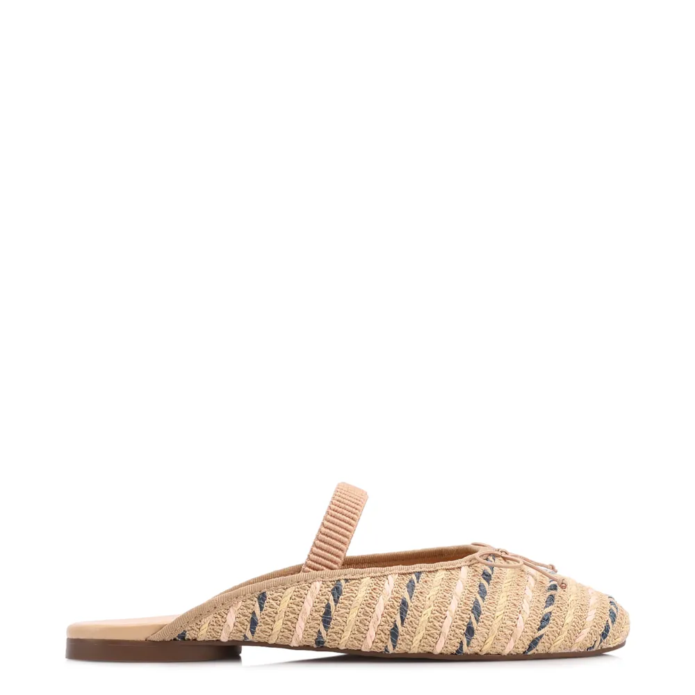 Mule Multicolor Salto Baixo Alt Ráfia Laço - imagem 2