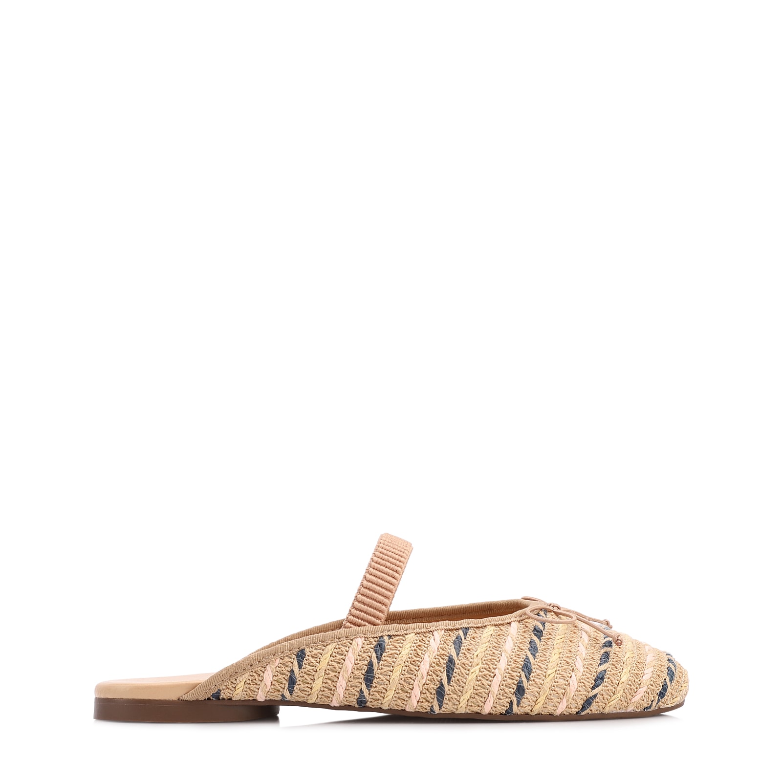 Mule Multicolor Salto Baixo Alt Ráfia Laço