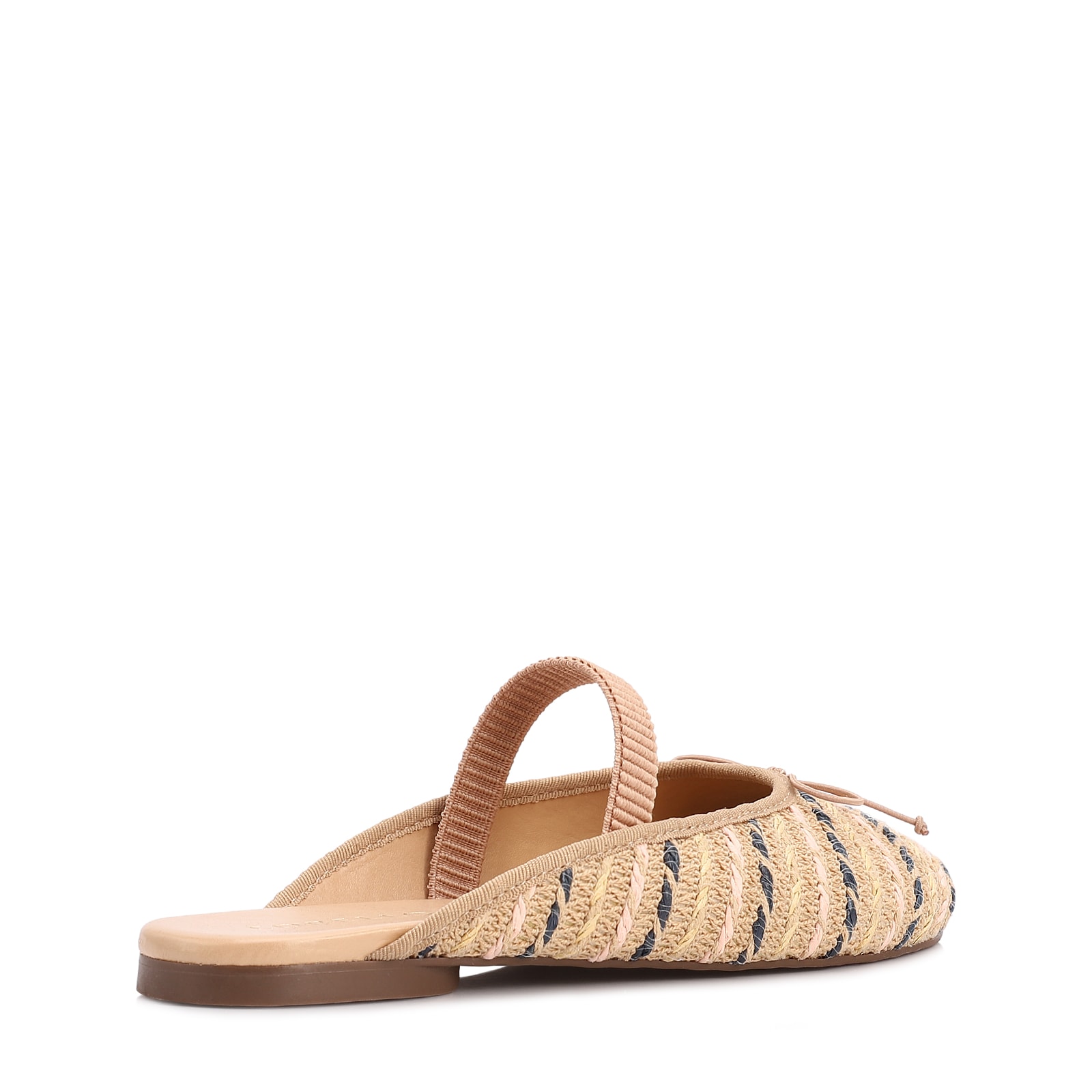 Mule Multicolor Salto Baixo Alt Ráfia Laço