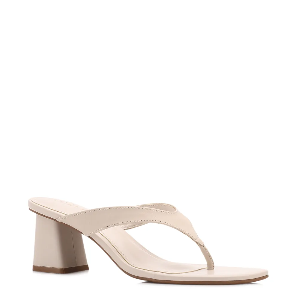 Mule Off White  Bloco Médio Couro Tiras Finas