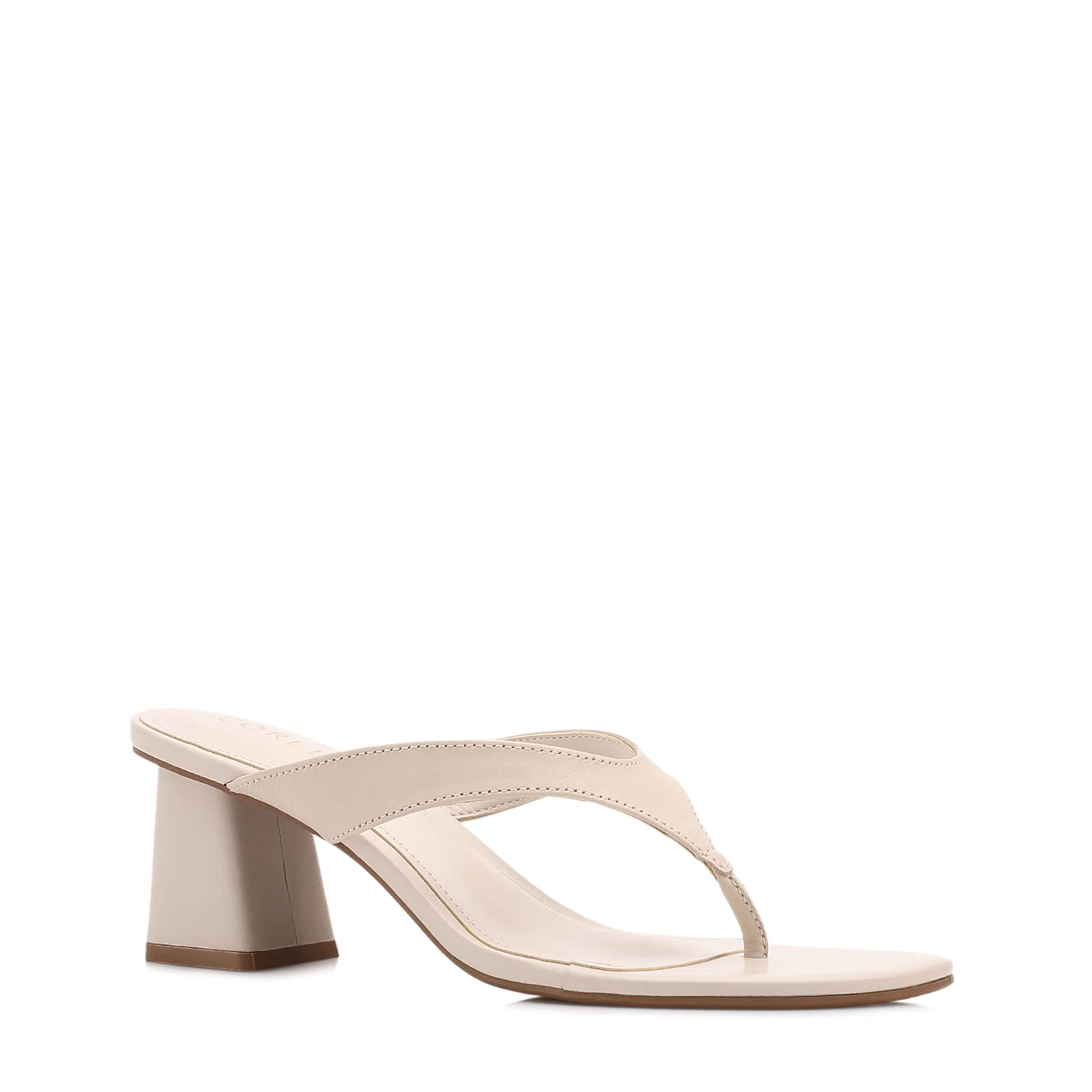 Mule Off White Bloco Médio Couro Tiras Finas