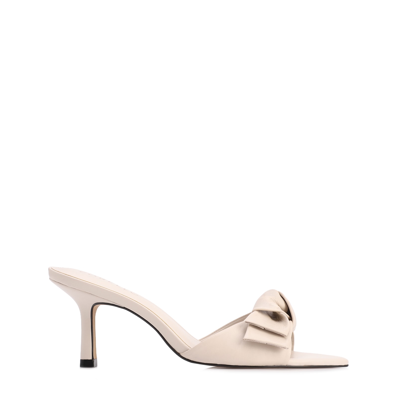 Mule Off White Salto Fino Médio Couro Maxi Laço